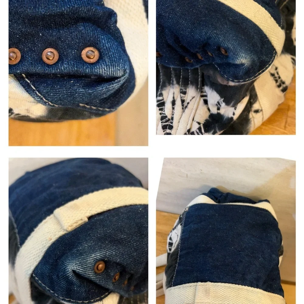 Hyena indigo tie-dye (shibori) pattern on canvas leather strap closure